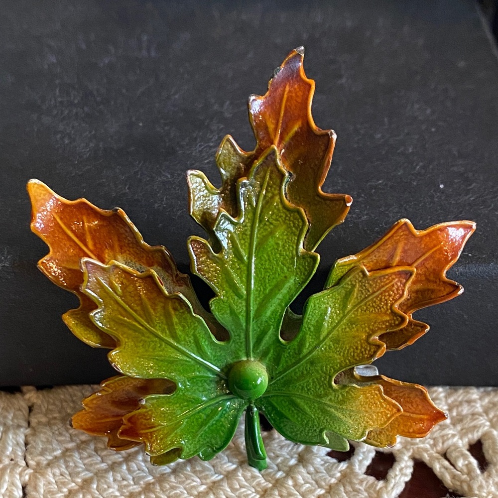 Multi Layered Enameled Leaf Brooch.